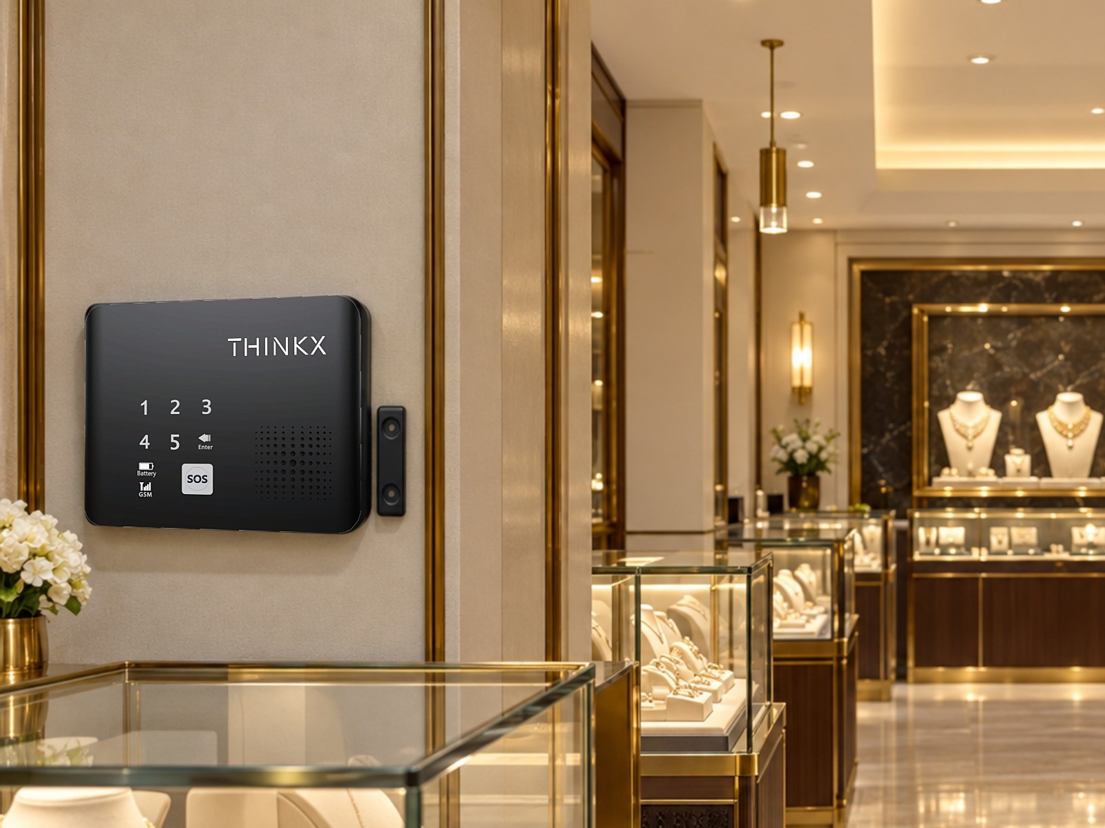 Xtouch Protect panel mounted on the wall of a jewellery showroom
