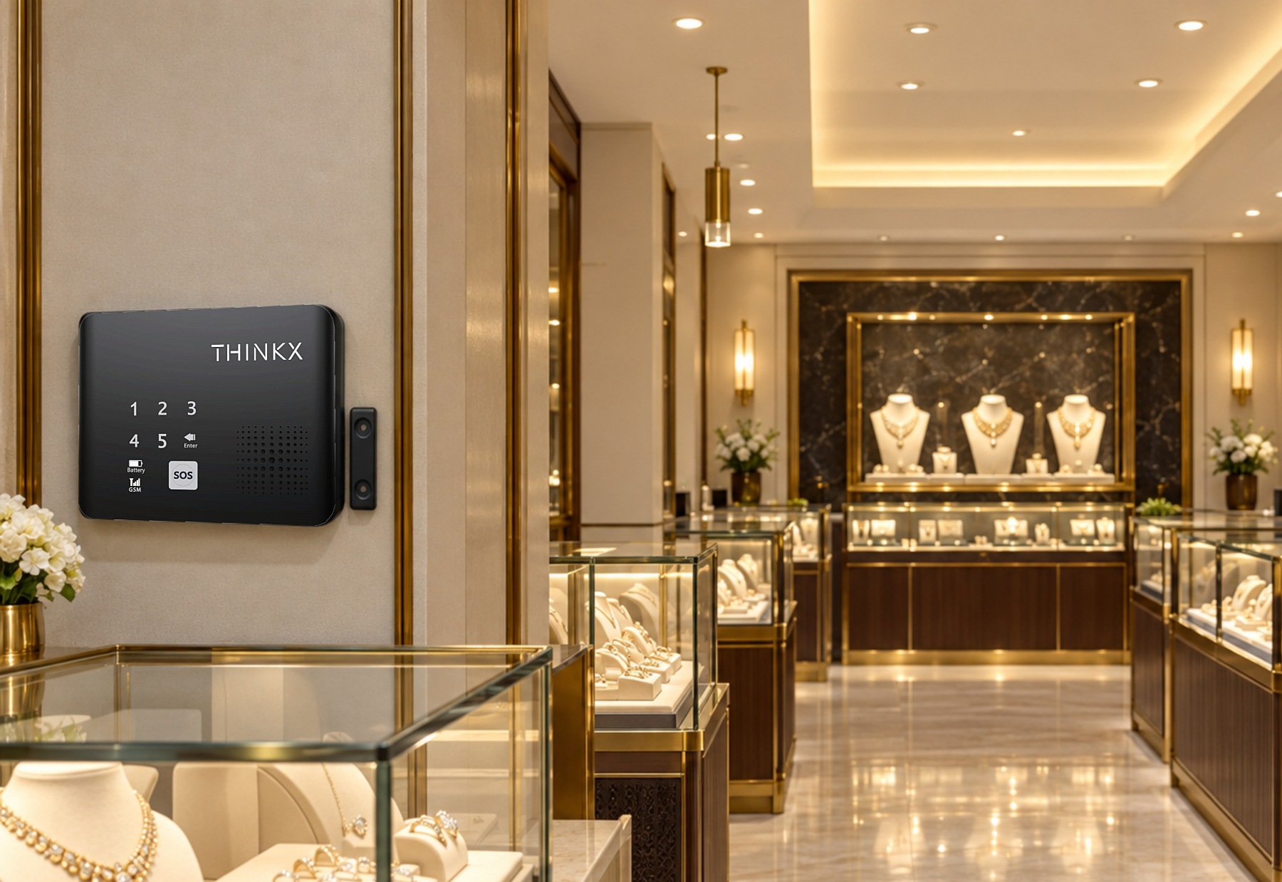 Xtouch Protect panel mounted on the wall of a jewellery showroom